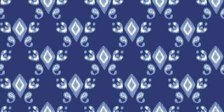 Ikat seamless ogee vector pattern. Aztec tribal abstract modern textile print. Damask style background with stripes and chevron. Ethnic watercolor fabric. Boho geometric fashion design.のイラスト素材