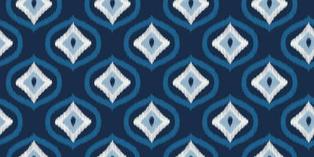 Ikat seamless ogee vector pattern. Aztec tribal abstract modern textile print. Damask style background with stripes and chevron. Ethnic watercolor fabric. Boho geometric fashion design.のイラスト素材