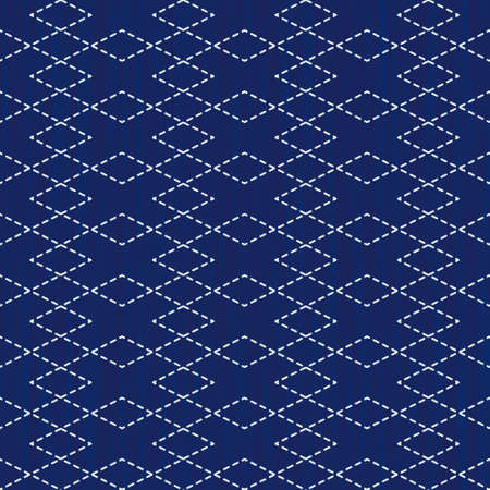 Japanese sashiko embroidery seamless vector pattern. Needlework fabric design. Background with...