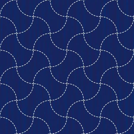 Japanese sashiko embroidery seamless vector pattern. Needlework fabric design. Background with simple stitch line asian ornament. Traditional tie dye Japan kimono motif. Scales.のイラスト素材