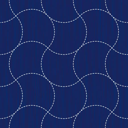 Japanese sashiko embroidery seamless vector pattern. Needlework fabric design. Background with simple stitch line asian ornament. Traditional tie dye Japan kimono motif. Crossing birds.のイラスト素材