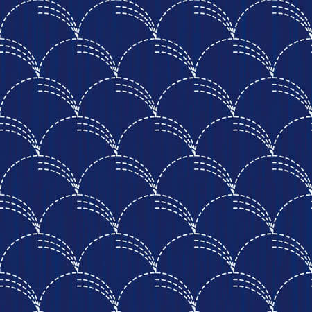 Japanese sashiko embroidery seamless vector pattern. Needlework fabric design. Background with simple stitch line asian ornament. Traditional tie dye Japan kimono motif. Herbs.のイラスト素材