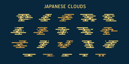 Japanese cloud modern geometry gold pattern. Chinese oriental style minimal design. Traditional isolated haze motif. Abstract flat kimono background for  textile, paper, wallpaper, scrapbooking.のイラスト素材