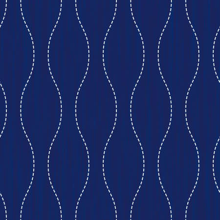 Japanese sashiko embroidery seamless vector pattern. Needlework fabric design. Background with simple stitch line asian ornament. Traditional tie dye Japan kimono motif. Rising steam.のイラスト素材