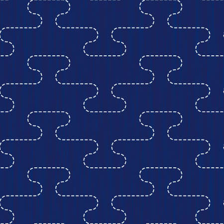 Japanese sashiko embroidery seamless vector pattern. Needlework fabric design. Background with simple stitch line asian ornament. Traditional tie dye Japan kimono motif. Fog.のイラスト素材