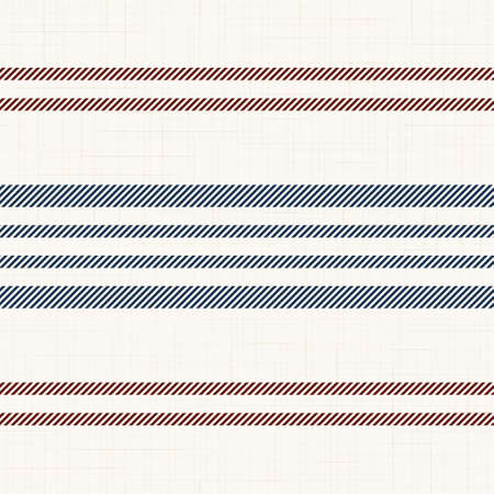 Modern french Farmhouse pattern in teal blue, burgundy red and beige colors. Seamless vector background. Linen vintage kitchen fabric. Textile ribbon trim texture.のイラスト素材