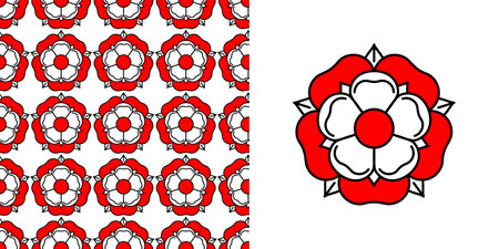 Tudor rose vector seamless pattern. Traditional heraldic emblem of England. The war of roses of houses Lancaster and York.のイラスト素材