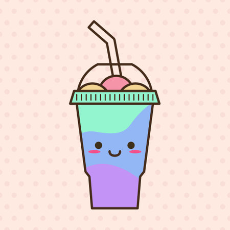 Vector slush drink isolated icon. Cartoon ice cup (Frozen Drink). Emoji clipart drawing of tropical smoothie shake.のイラスト素材