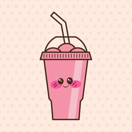 Vector slush drink isolated icon. Cartoon ice cup (Frozen Drink). Emoji clipart drawing of tropical smoothie shake.のイラスト素材