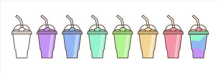 Vector slush drink isolated icon. Cartoon ice cup (Frozen Drink). Emoji clipart drawing of tropical smoothie shake.のイラスト素材