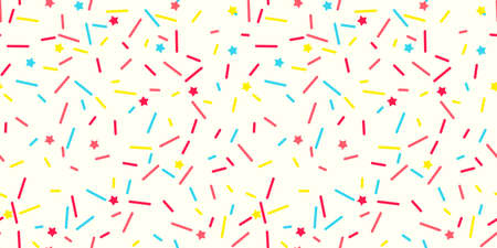 Donut sprinkle rainbow vector seamless background. Confetti cake icing glaze. Ice cream Birthday party pattern. Kids dessert repeat bakery texture.のイラスト素材