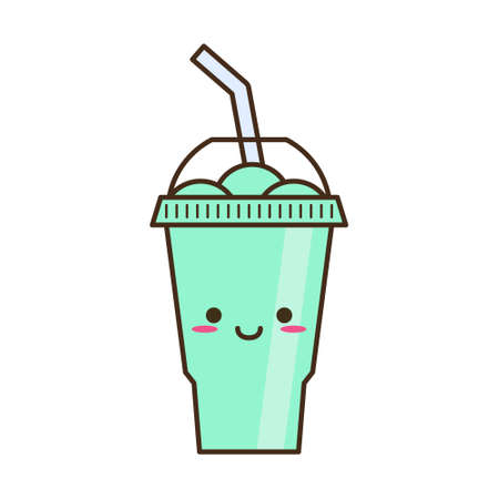 Vector slush drink isolated icon. Cartoon ice cup (Frozen Drink). Emoji clipart drawing of tropical smoothie shake.のイラスト素材