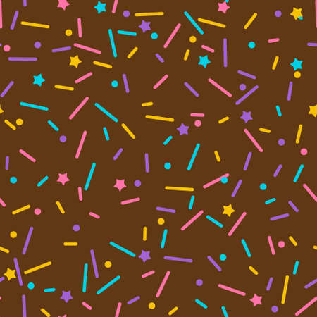 Donut sprinkle rainbow vector seamless background. Confetti cake icing glaze. Ice cream Birthday party pattern. Kids dessert repeat bakery texture.のイラスト素材