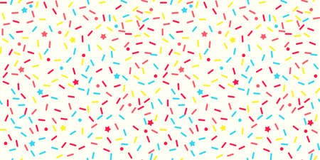 Donut sprinkle rainbow vector seamless background. Confetti cake icing glaze. Ice cream Birthday party pattern. Kids dessert repeat bakery texture.のイラスト素材