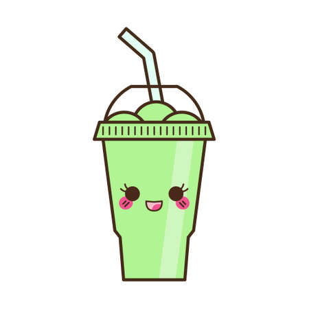 Vector slush drink isolated icon. Cartoon ice cup (Frozen Drink). Emoji clipart drawing of tropical smoothie shake.のイラスト素材