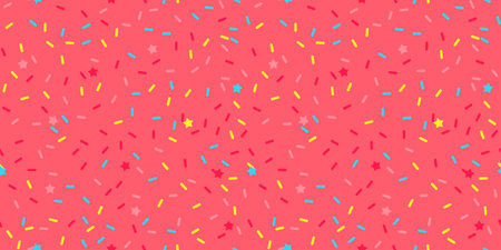 Donut sprinkle rainbow vector seamless background. Confetti cake icing glaze. Ice cream Birthday party pattern. Kids dessert repeat bakery texture.のイラスト素材