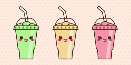 Vector slush drink isolated icon. Cartoon ice cup (Frozen Drink). Emoji clipart drawing of tropical smoothie shake.のイラスト素材