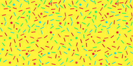 Donut sprinkle rainbow vector seamless background. Confetti cake icing glaze. Ice cream Birthday party pattern. Kids dessert repeat bakery texture.のイラスト素材