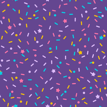 Donut sprinkle rainbow vector seamless background. Confetti cake icing glaze. Ice cream Birthday party pattern. Kids dessert repeat bakery texture.のイラスト素材