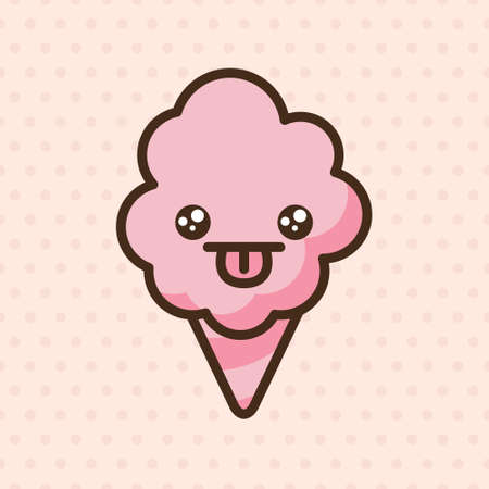 Cotton candy emoji vector character. Anime style cartoon sweet food. Funny kawaii face isolated clipart drawing. Carnival party cloud snack. Cute illustration.のイラスト素材