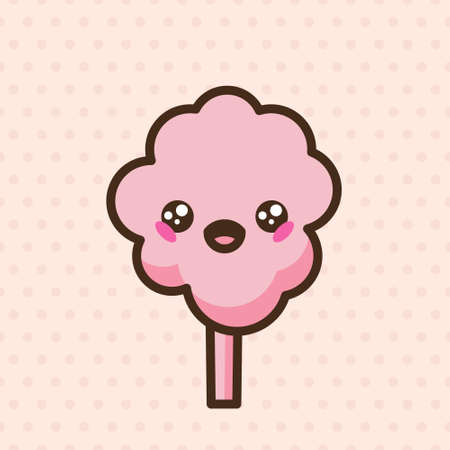 Cotton candy emoji vector character. Anime style cartoon sweet food. Funny kawaii face isolated clipart drawing. Carnival party cloud snack. Cute illustration.のイラスト素材
