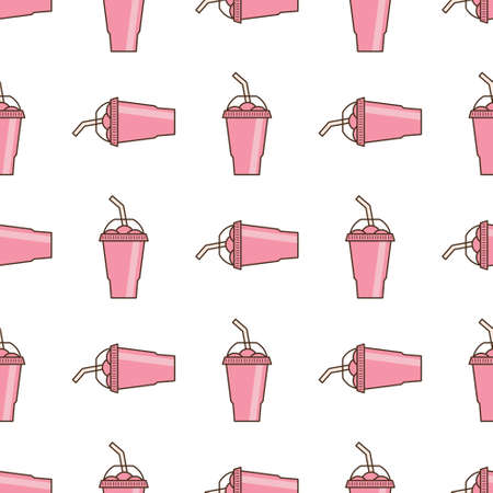 Vector slush drink seamless pattern. Cartoon ice cup (Frozen Drink). Emoji clipart drawing of tropical smoothie shake.のイラスト素材