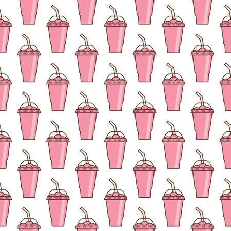 Vector slush drink seamless pattern. Cartoon ice cup (Frozen Drink). Emoji clipart drawing of tropical smoothie shake.のイラスト素材