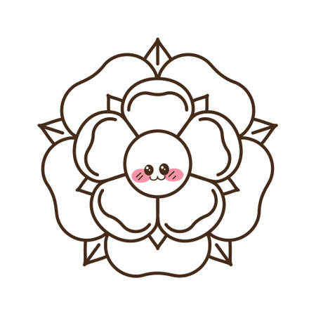 Tudor rose cartoon kawaii vector icon. Traditional heraldic emblem of England. Emoji clipart drawing. Roses of houses Lancaster and York.のイラスト素材