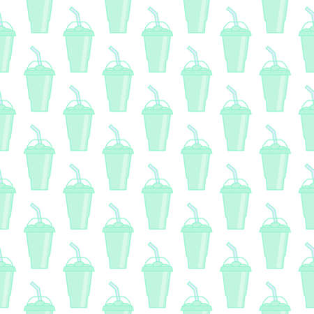 Vector slush drink seamless pattern. Cartoon ice cup (Frozen Drink). Emoji clipart drawing of tropical smoothie shake.のイラスト素材