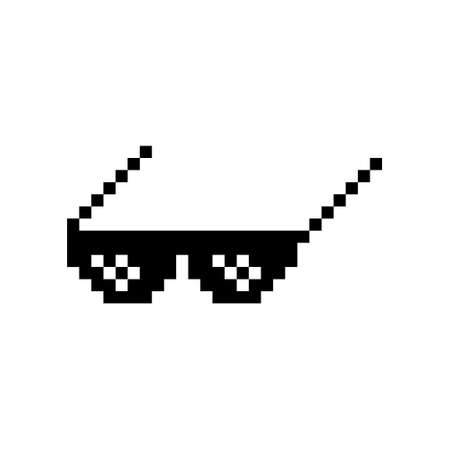 Black pixel Boss glasses meme vector illustration. Thug life design. 8 bit mafia gangster funky logo. Summer rap music isolated graphic element.のイラスト素材