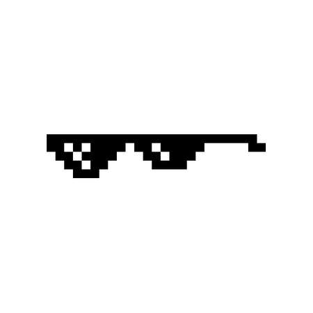Black pixel Boss glasses meme vector illustration. Thug life design. 8 bit mafia gangster funky logo. Summer rap music isolated graphic element.のイラスト素材