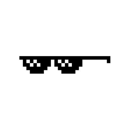 Black pixel Boss glasses meme vector illustration. Thug life design. 8 bit mafia gangster funky logo. Summer rap music isolated graphic element.のイラスト素材