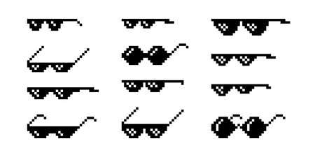 Black pixel Boss glasses meme vector illustration. Thug life design. 8 bit mafia gangster funky logo. Summer rap music isolated graphic element.のイラスト素材