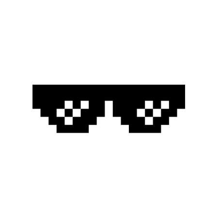 Black pixel Boss glasses meme vector illustration. Thug life design. 8 bit mafia gangster funky logo. Summer rap music isolated graphic element.のイラスト素材