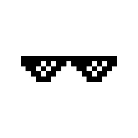 Black pixel Boss glasses meme vector illustration. Thug life design. 8 bit mafia gangster funky logo. Summer rap music isolated graphic element.のイラスト素材