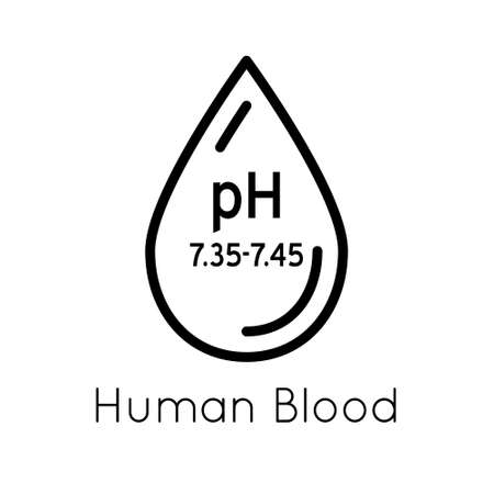 Human blood pH vector icon. Isolated illustration of cardiovascular system health. Normal, alkaline or acidic value. Medical hemathology badge.のイラスト素材
