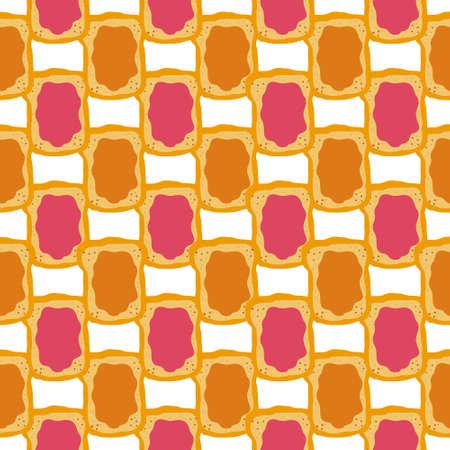 Peanut butter and Jelly jam on a toast vector illustration. Funny hand drawn cartoon cute characters. National Best Friends Day card. Seamless pattern background.のイラスト素材