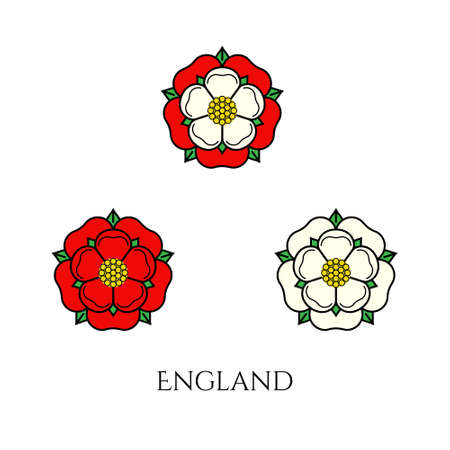 Tudor rose vector isolated icons set. Traditional heraldic emblem of England. The war of roses of houses Lancaster and York.のイラスト素材