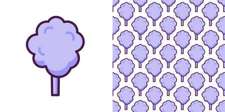 Cotton candy icon vector seamless pattern. Sweet dessert cloud food. Funny isolated clipart drawing. Carnival party baby and kids snack. Cute illustration.のイラスト素材