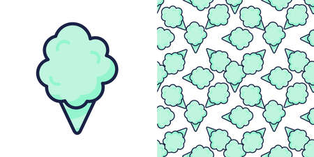 Cotton candy icon vector seamless pattern. Sweet dessert cloud food. Funny isolated clipart drawing. Carnival party baby and kids snack. Cute illustration.のイラスト素材
