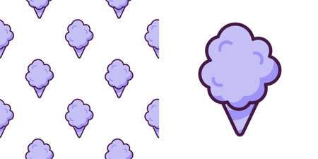 Cotton candy icon vector seamless pattern. Sweet dessert cloud food. Funny isolated clipart drawing. Carnival party baby and kids snack. Cute illustration.のイラスト素材