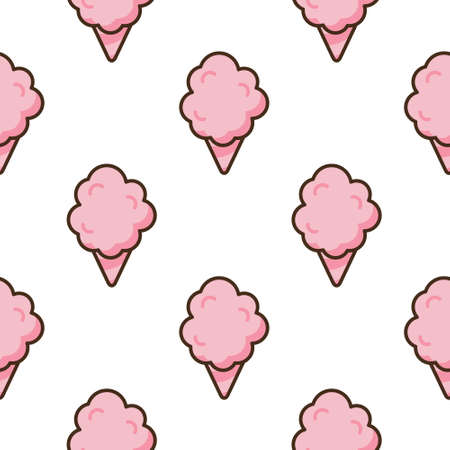Cotton candy icon vector seamless pattern. Sweet dessert cloud food. Funny isolated clipart drawing. Carnival party baby and kids snack. Cute illustration.のイラスト素材