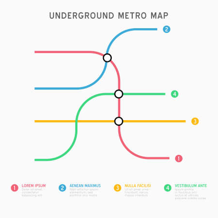 Metro map infographics vector template. City Subway transportation scheme. Underground connection top view. Industrial transport maze colorful illustration.のイラスト素材