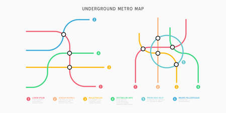 Metro map infographics vector template. City Subway transportation scheme. Underground connection top view. Industrial transport maze colorful illustration.のイラスト素材