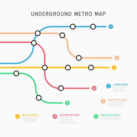 Metro map infographics vector template. City Subway transportation scheme. Underground connection top view. Industrial transport maze colorful illustration.のイラスト素材