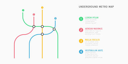Metro map infographics vector template. City Subway transportation scheme. Underground connection top view. Industrial transport maze colorful illustration.のイラスト素材