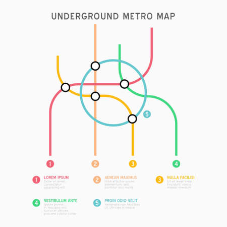 Metro map infographics vector template. City Subway transportation scheme. Underground connection top view. Industrial transport maze colorful illustration.のイラスト素材