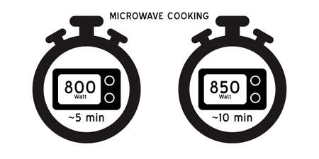Cooking time vector icon. Meal Timer logo design. 5 minutes cook in boiling saucepan, fry pan,  microwave watt and oven cooker.  Instructions for packaging food products. Isolated elements.のイラスト素材