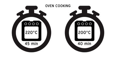 Cooking time vector icon. Meal Timer logo design. 5 minutes cook in boiling saucepan, fry pan,  microwave watt and oven cooker.  Instructions for packaging food products. Isolated elements.のイラスト素材