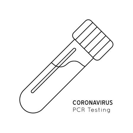 Covid-19 PCR virus test vector line icon. Medical laboratory analysis outline. Pictogram web design isolated illustration. DNA lab swab kit.のイラスト素材